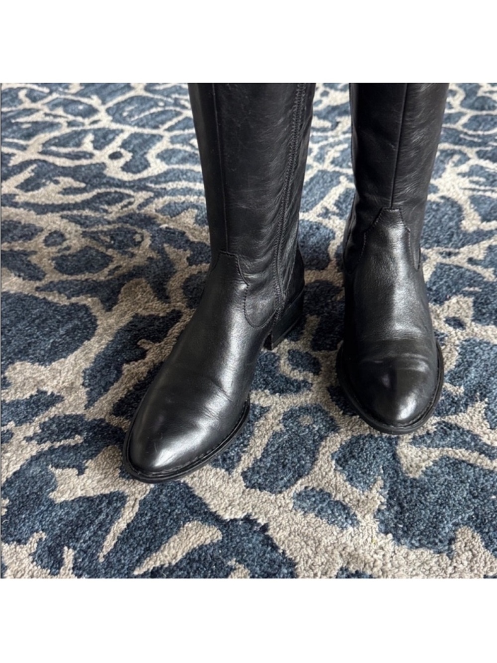 Born Knowl Black Leather Tall Knee High Riding Boots Sz 6 Side Zipper Closure - Picture 2 of 12